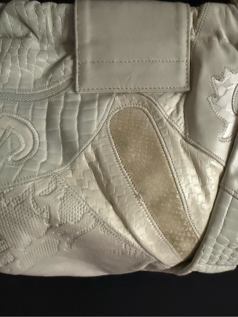 SHARIF Leather Cream Ivory Quilted Patchwork 1980 Shoulder Bag Quiet Luxury VTG - Picture 14 of 15